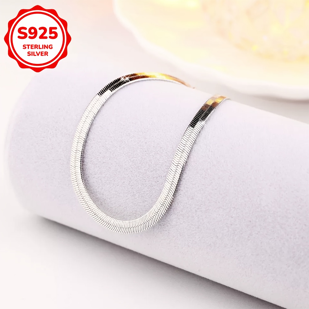 925 Silver Flat Snake Chain Bracelet - Women's Lightweight Elegance